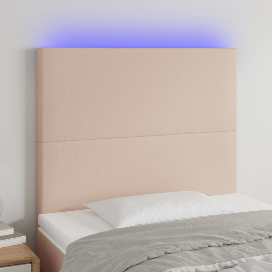 Hoofdbord LED 80x5x118/128 cm kunstleer cappuccinokleurig