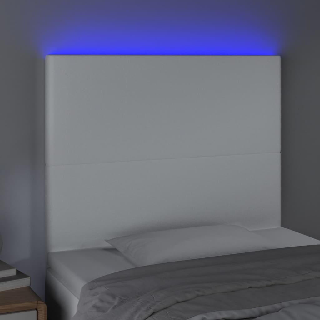 Hoofdbord LED 90x5x118/128 cm kunstleer wit 90 x 5 x 118/128 cm Wit