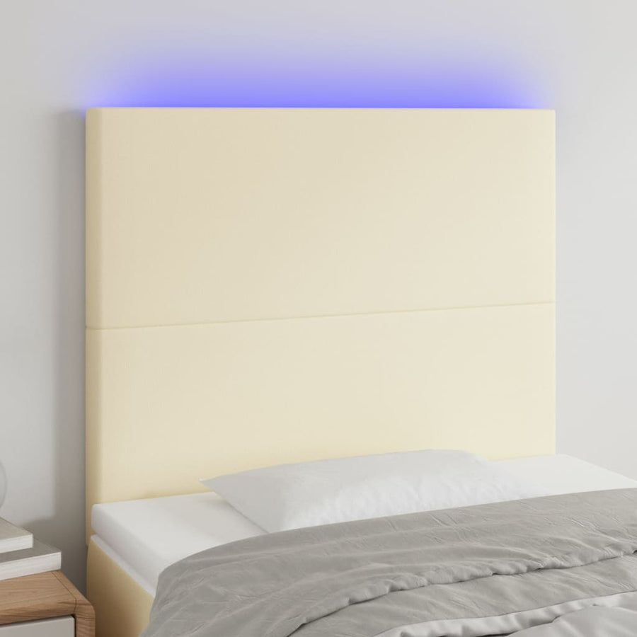 Hoofdbord Led 90X5X118/128 Cm Kunstleer Crèmekleurig
