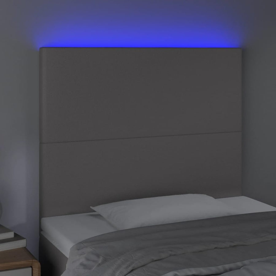 Hoofdbord LED 90x5x118/128 cm kunstleer grijs 90 x 5 x 118/128 cm Grijs