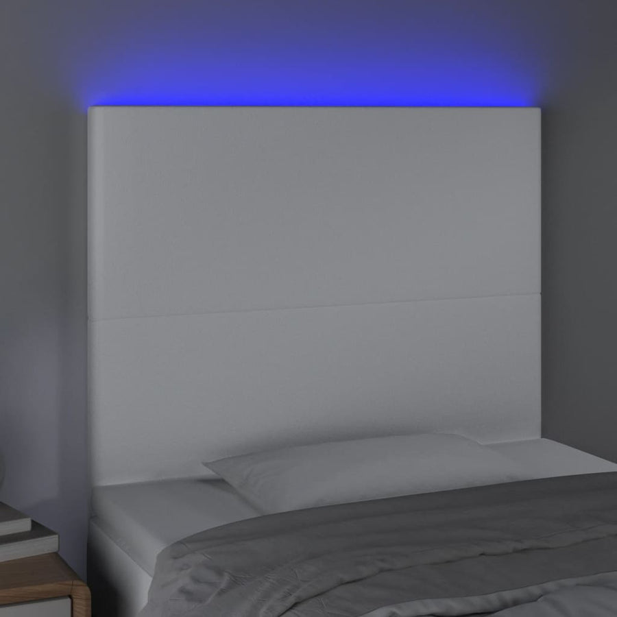 Hoofdbord LED 100x5x118/128 cm kunstleer wit 100 x 5 x 118/128 cm Wit
