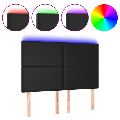 Hoofdbord LED 144x5x118/128 cm kunstleer zwart 144 x 5 x 118/128 cm Zwart