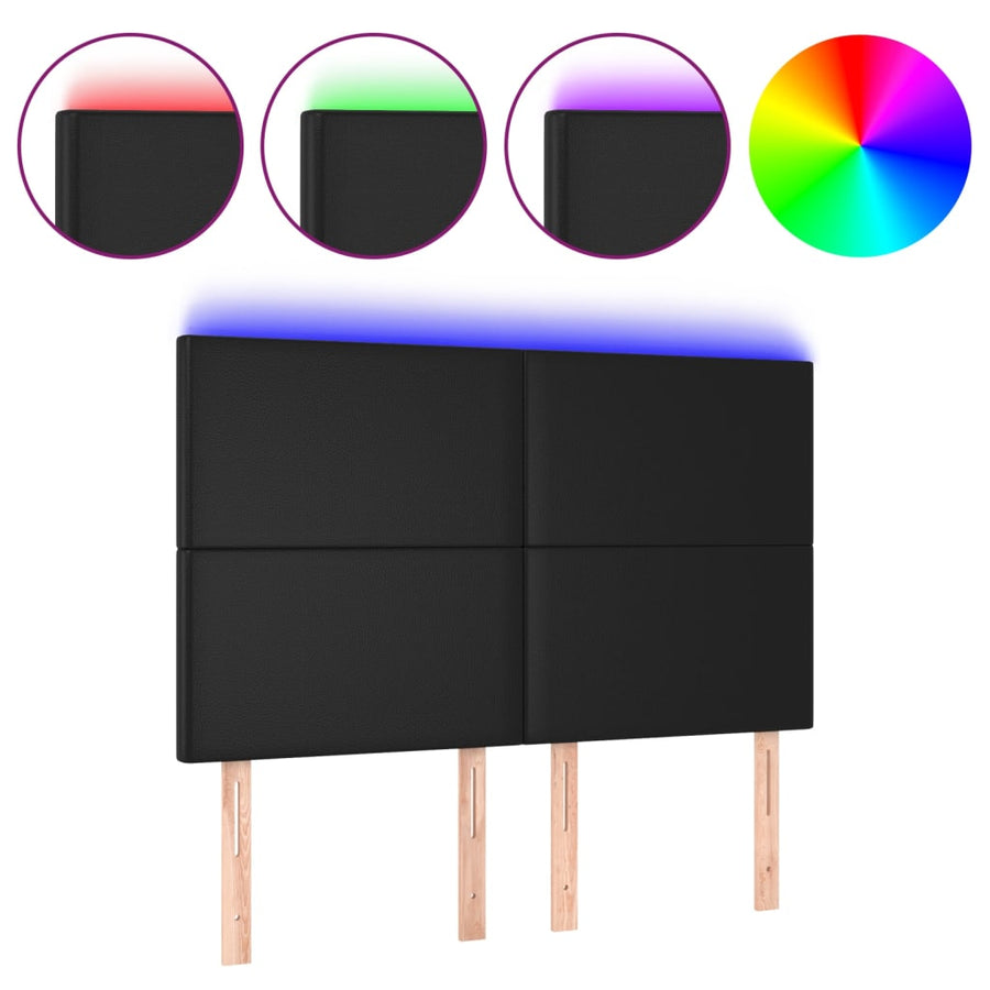 Hoofdbord LED 144x5x118/128 cm kunstleer zwart 144 x 5 x 118/128 cm Zwart