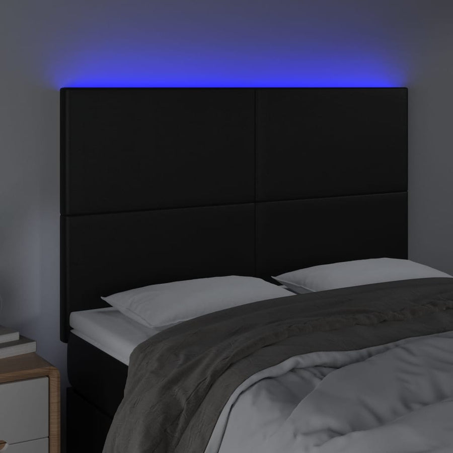Hoofdbord LED 144x5x118/128 cm kunstleer zwart 144 x 5 x 118/128 cm Zwart