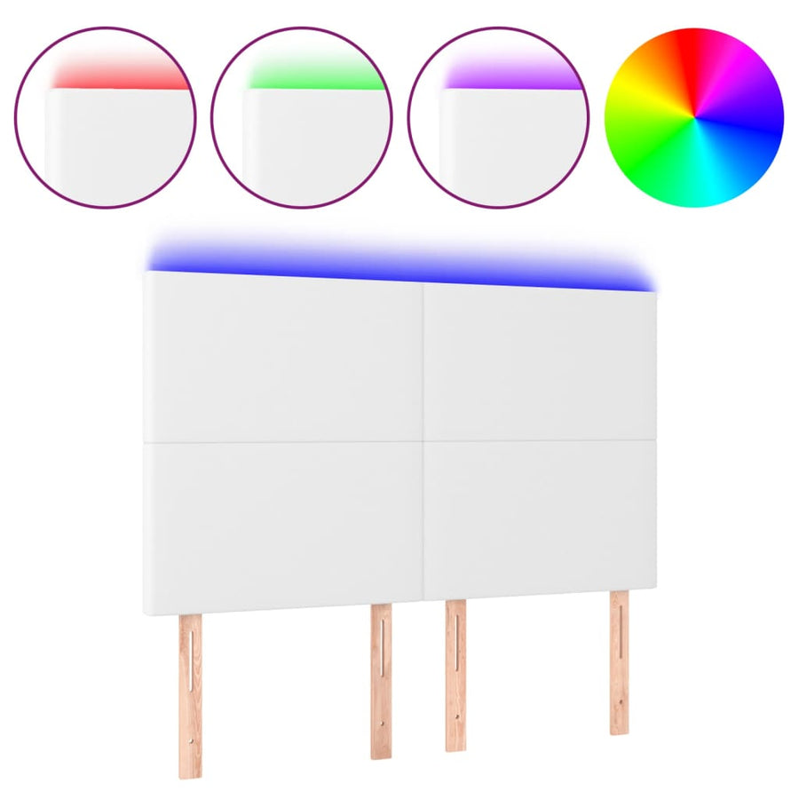 Hoofdbord LED 144x5x118/128 cm kunstleer wit 144 x 5 x 118/128 cm Wit