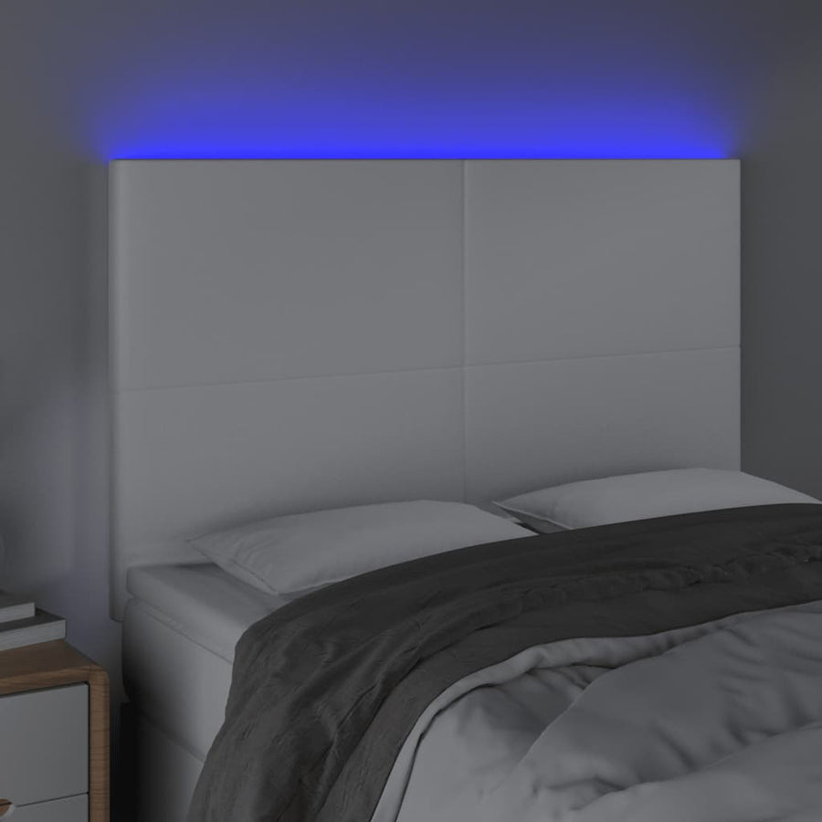 Hoofdbord LED 144x5x118/128 cm kunstleer wit 144 x 5 x 118/128 cm Wit