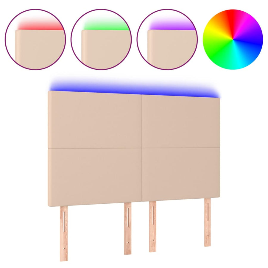 Hoofdbord LED 144x5x118/128 cm kunstleer cappuccinokleurig 144 x 5 x 118/128 cm Cappuccino