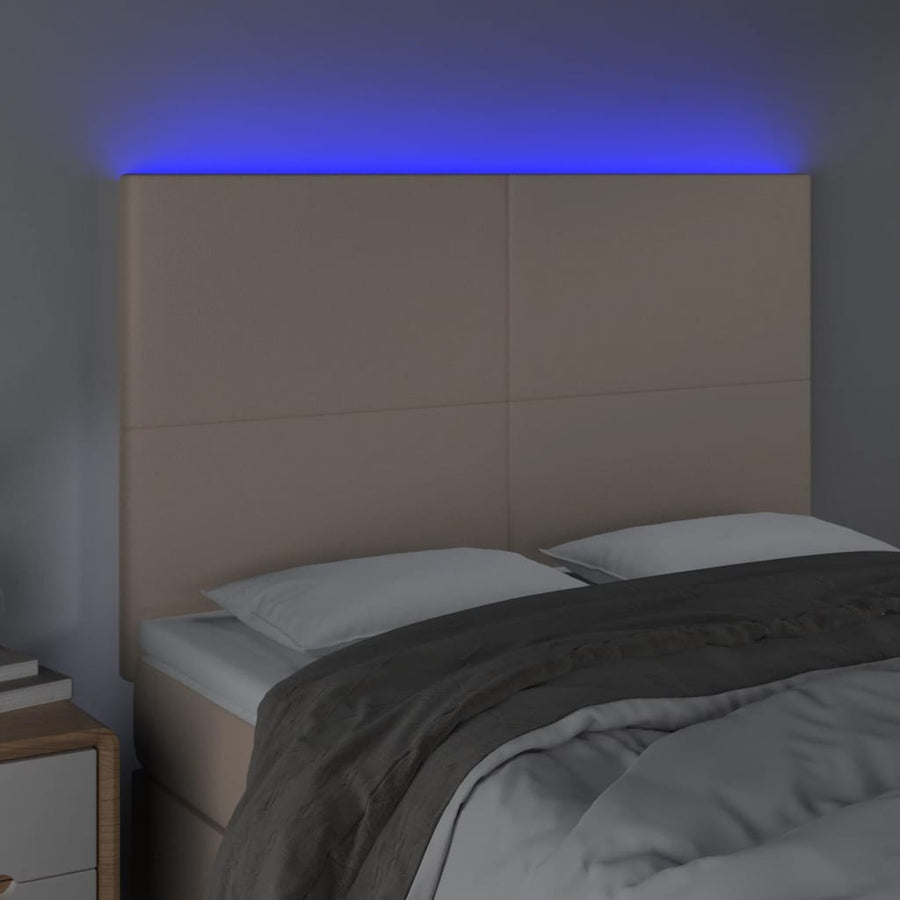 Hoofdbord LED 144x5x118/128 cm kunstleer cappuccinokleurig 144 x 5 x 118/128 cm Cappuccino