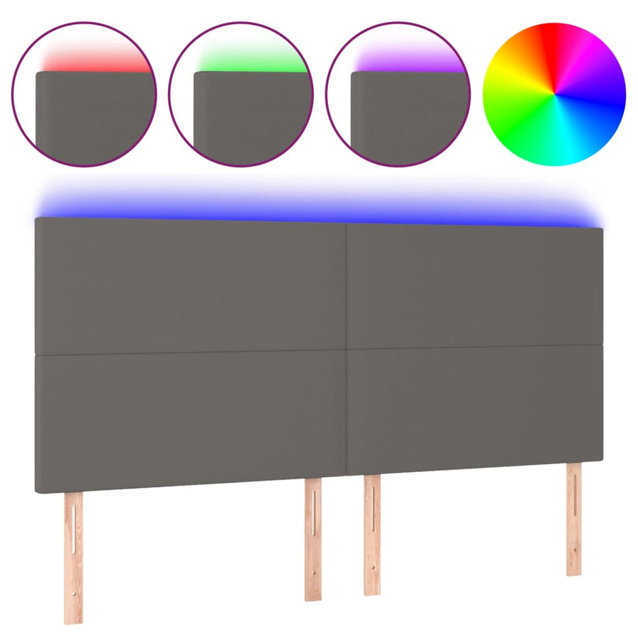 Hoofdbord LED 160x5x118/128 cm kunstleer grijs 160 x 5 x 118/128 cm Grijs