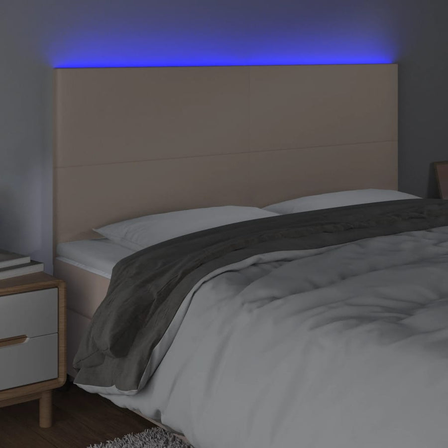 Hoofdbord LED 160x5x118/128 cm kunstleer cappuccinokleurig