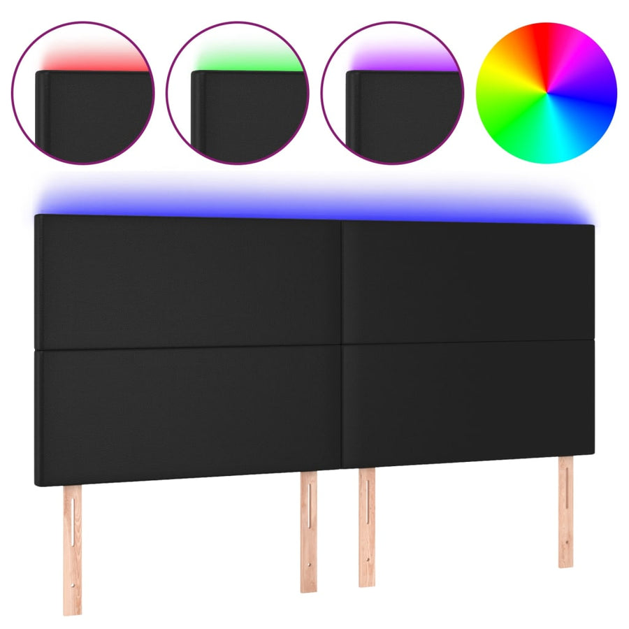 Hoofdbord LED 180x5x118/128 cm kunstleer zwart 180 x 5 x 118/128 cm Zwart