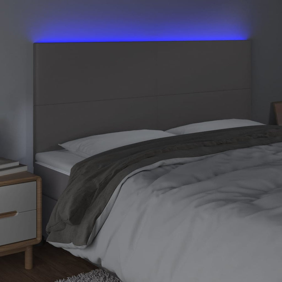 Hoofdbord LED 180x5x118/128 cm kunstleer grijs 180 x 5 x 118/128 cm Grijs