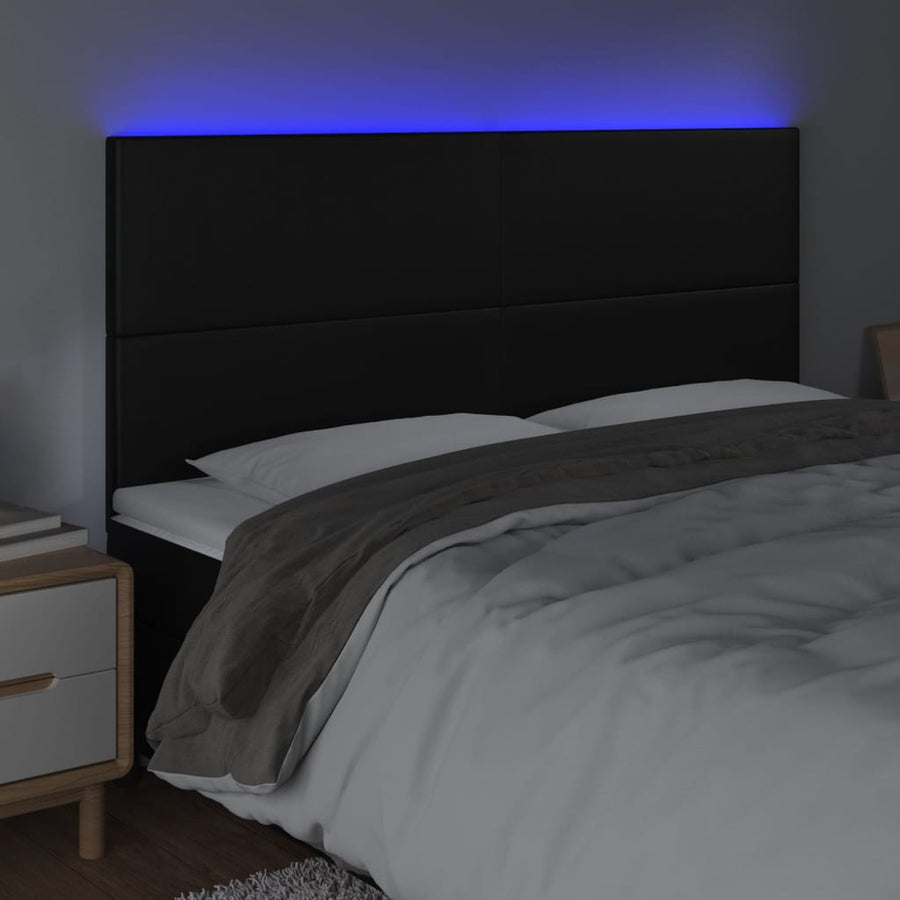 Hoofdbord LED 200x5x118/128 cm kunstleer zwart 200 x 5 x 118/128 cm Zwart