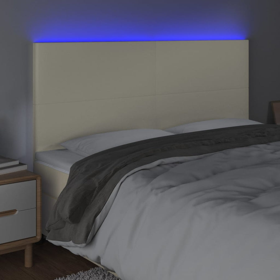Hoofdbord Led Kunstleer Kleurig 200 x 5 x 118/128 cm Crème