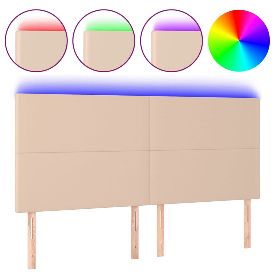 Hoofdbord LED 200x5x118/128 cm kunstleer cappuccinokleurig 200 x 5 x 118/128 cm Cappuccino