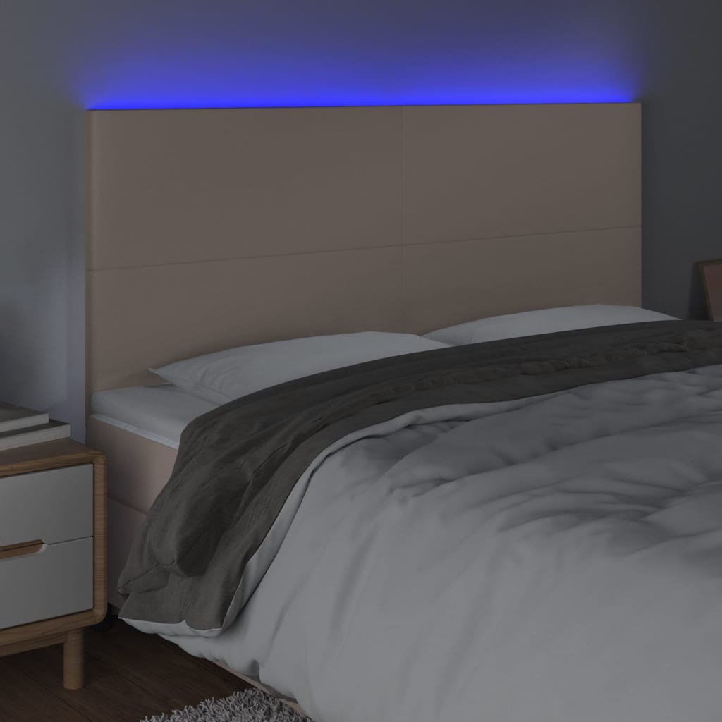 Hoofdbord LED 200x5x118/128 cm kunstleer cappuccinokleurig 200 x 5 x 118/128 cm Cappuccino