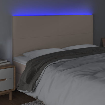 Hoofdbord LED 200x5x118/128 cm kunstleer cappuccinokleurig 200 x 5 x 118/128 cm Cappuccino