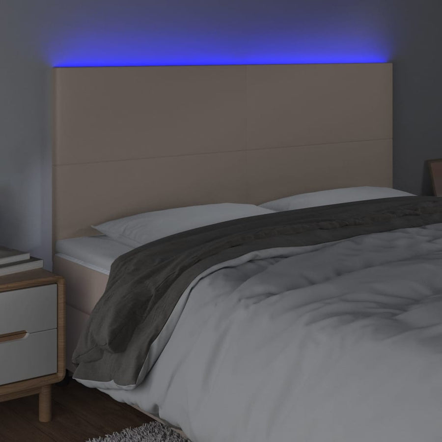 Hoofdbord LED 200x5x118/128 cm kunstleer cappuccinokleurig 200 x 5 x 118/128 cm Cappuccino