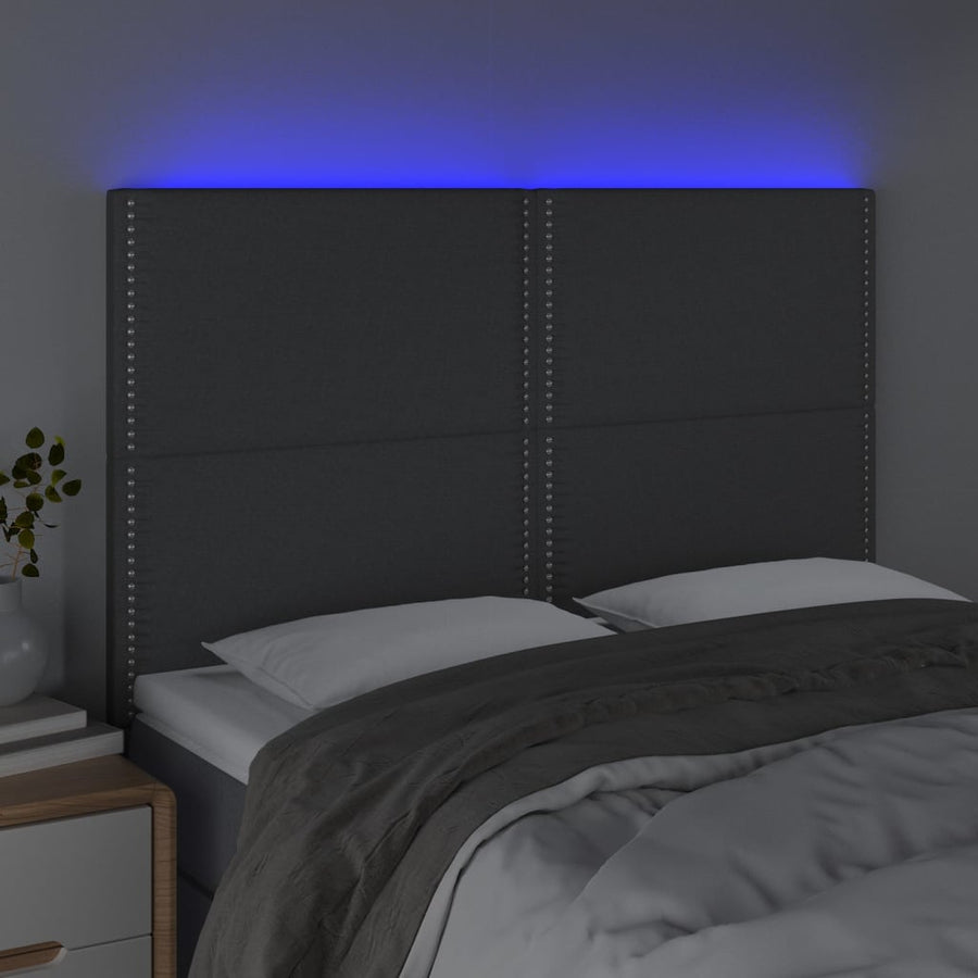 Hoofdbord Led Stof Donkergrijs 144 x 5 x 118/128 cm