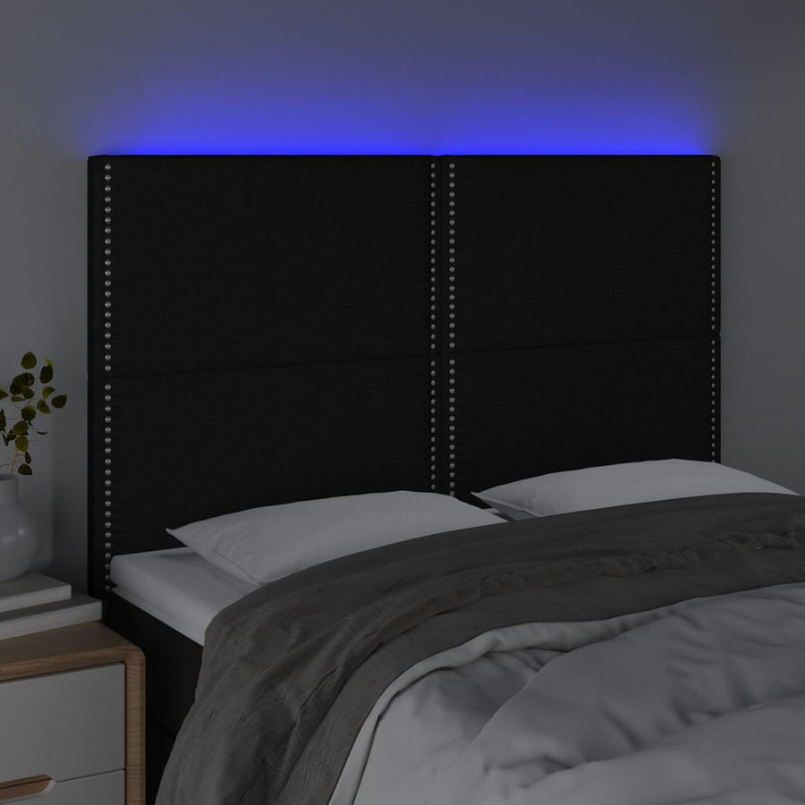 Hoofdbord Led Stof Zwart 144 x 5 x 118/128 cm