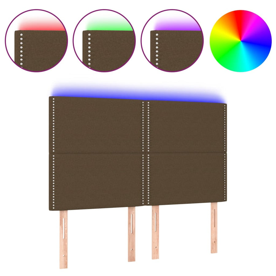 Hoofdbord LED 144x5x118/128 cm stof donkerbruin 144 x 5 x 118/128 cm