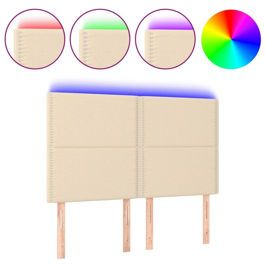 Hoofdbord LED 144x5x118/128 cm stof crèmekleurig 144 x 5 x 118/128 cm