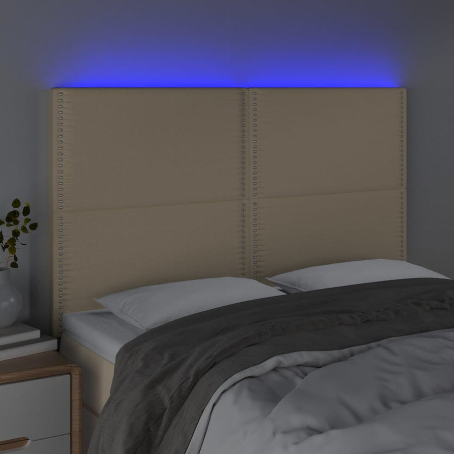 Hoofdbord LED 144x5x118/128 cm stof crèmekleurig 144 x 5 x 118/128 cm