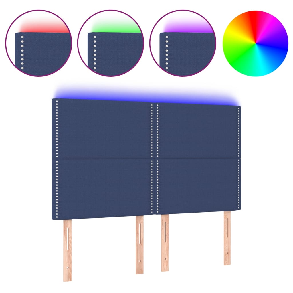 Hoofdbord Led Stof Blauw 144 x 5 x 118/128 cm