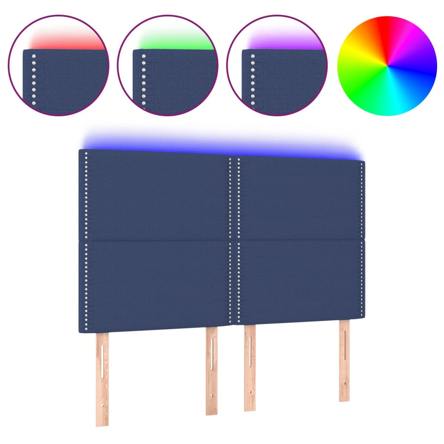 Hoofdbord Led Stof Blauw 144 x 5 x 118/128 cm