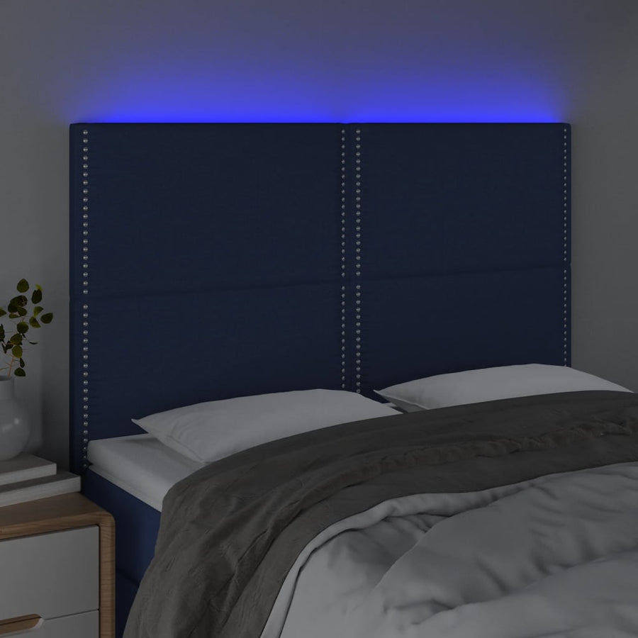 Hoofdbord Led Stof Blauw 144 x 5 x 118/128 cm