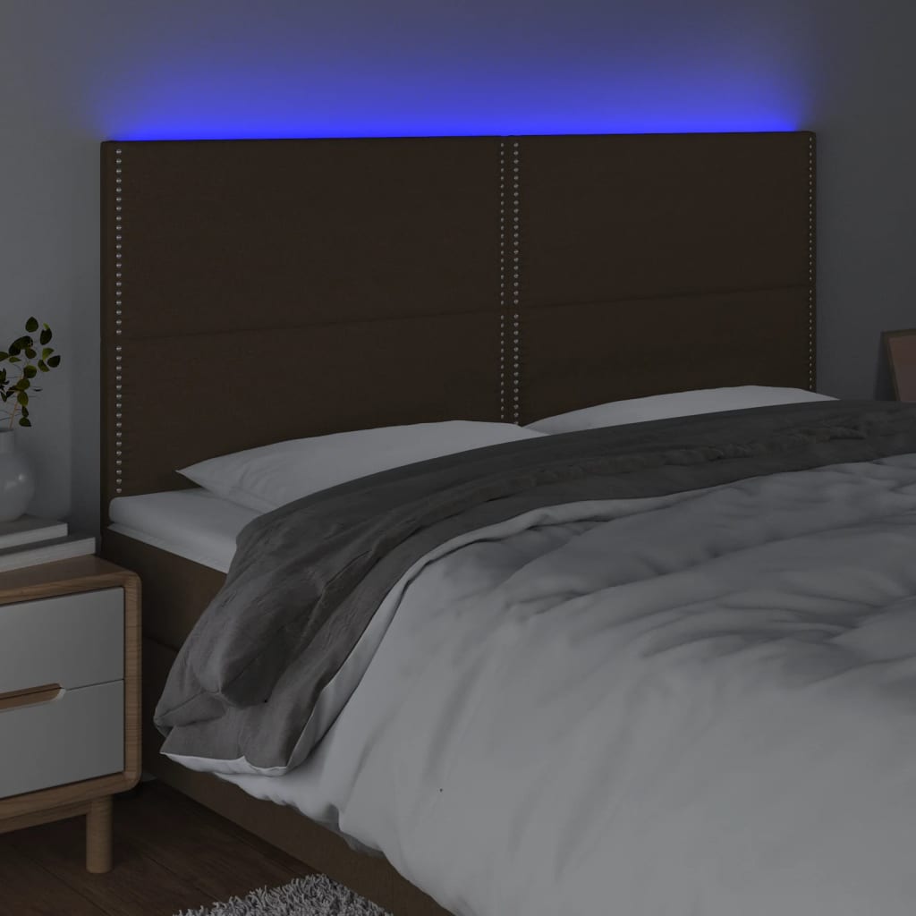 Hoofdbord LED 180x5x118/128 cm stof donkerbruin 180 x 5 x 118/128 cm