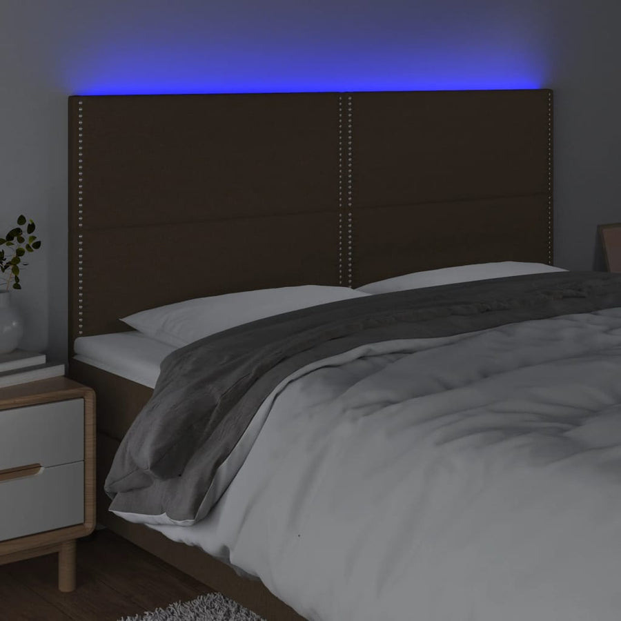 Hoofdbord LED 180x5x118/128 cm stof donkerbruin 180 x 5 x 118/128 cm