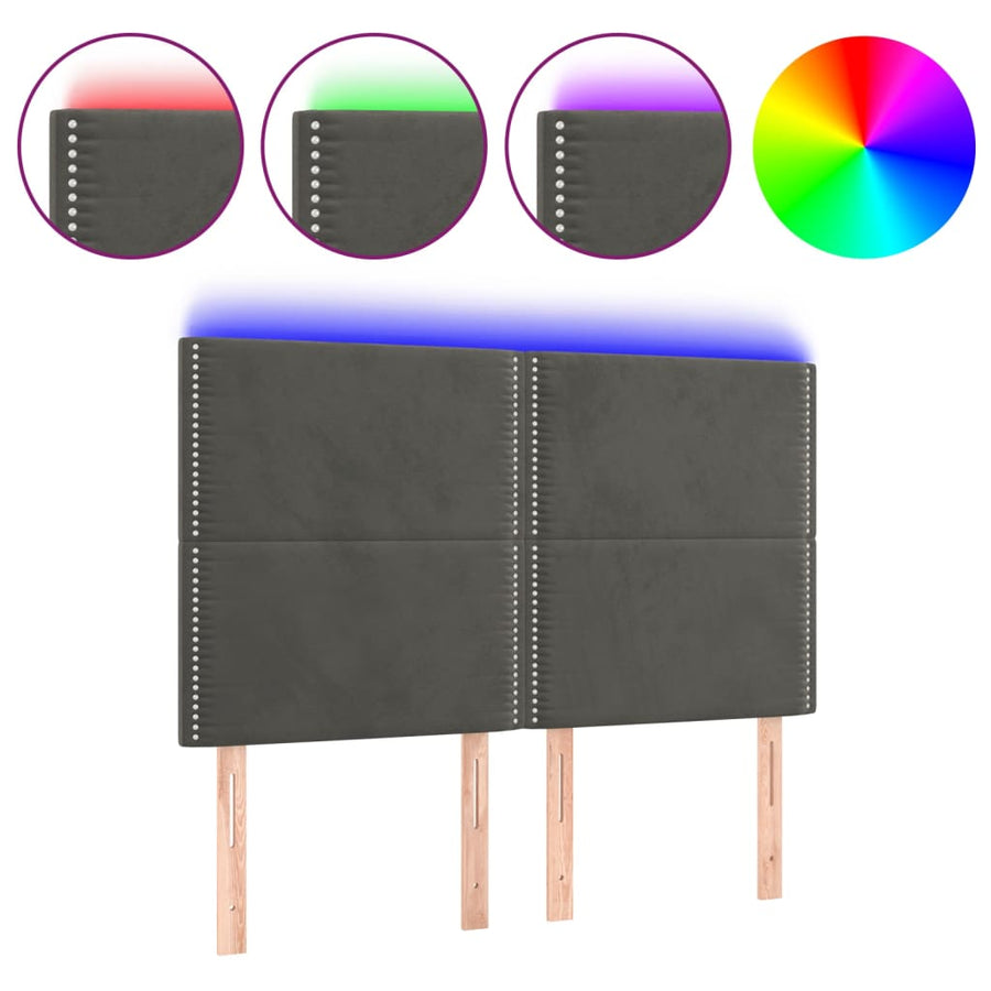 Hoofdbord Led Fluweel 144 x 5 x 118/128 cm Donkergrijs