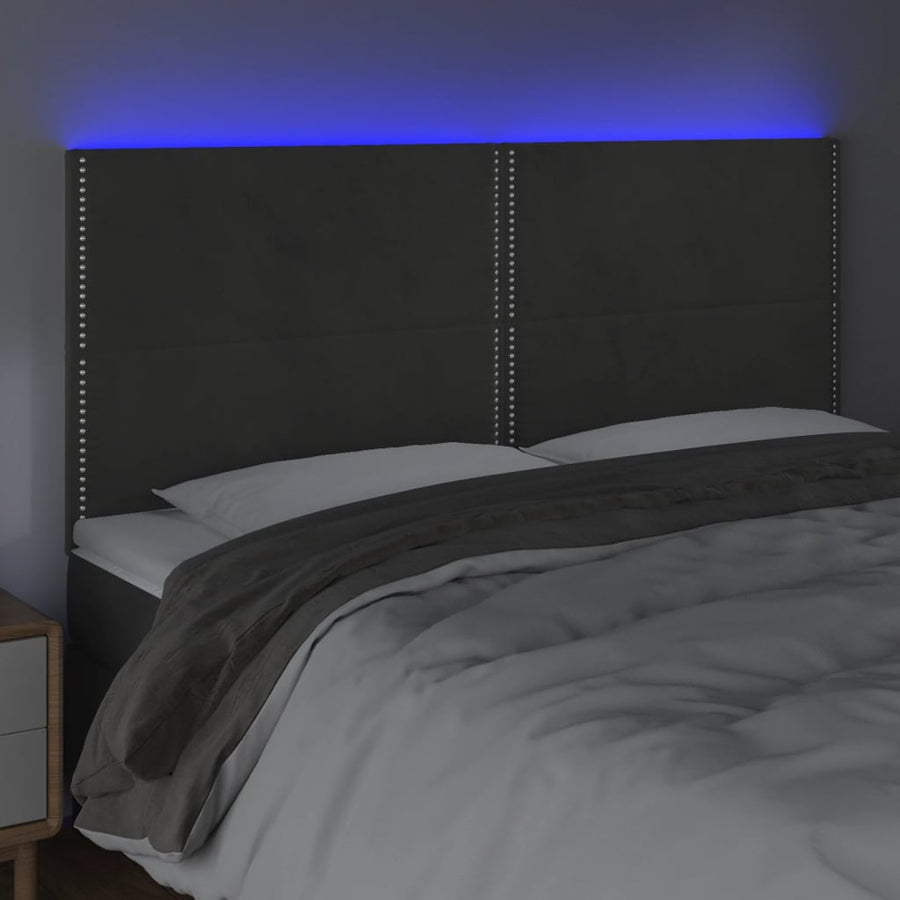 Hoofdbord Led Fluweel 160 x 5 x 118/128 cm Donkergrijs