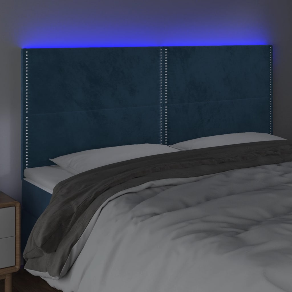 Hoofdbord Led Fluweel 160 x 5 x 118/128 cm Donkerblauw