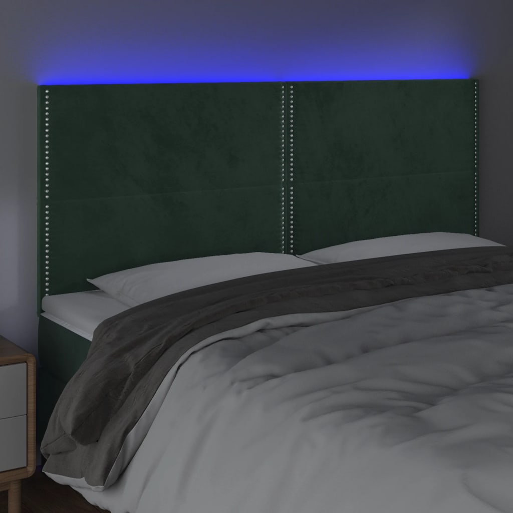 Hoofdbord Led Fluweel 180 x 5 x 118/128 cm Donkergroen