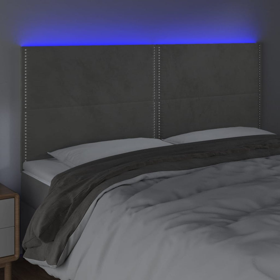 Hoofdbord Led Fluweel 200 x 5 x 118/128 cm Lichtgrijs