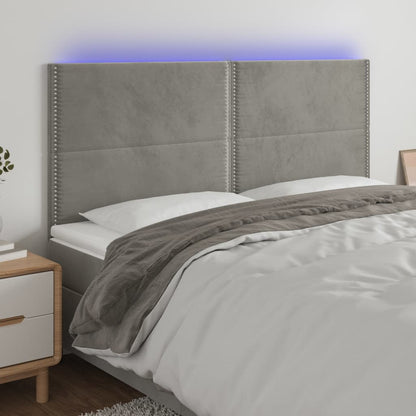Hoofdbord Led Fluweel 200 x 5 x 118/128 cm Lichtgrijs