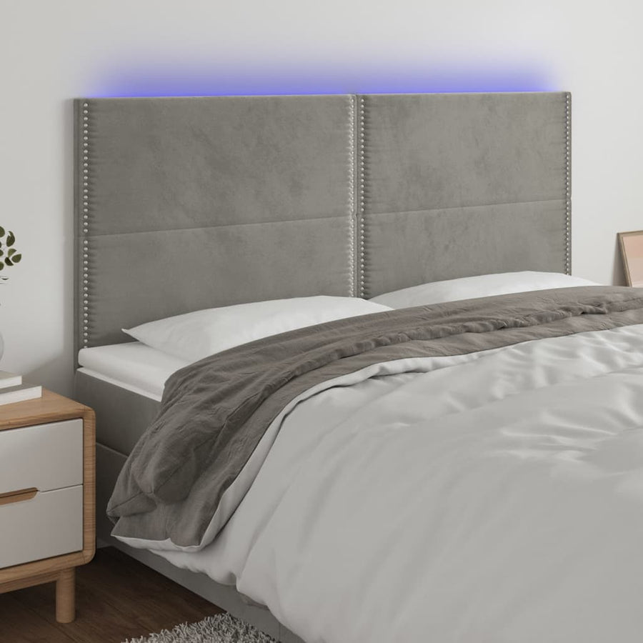 Hoofdbord Led Fluweel 200 x 5 x 118/128 cm Lichtgrijs
