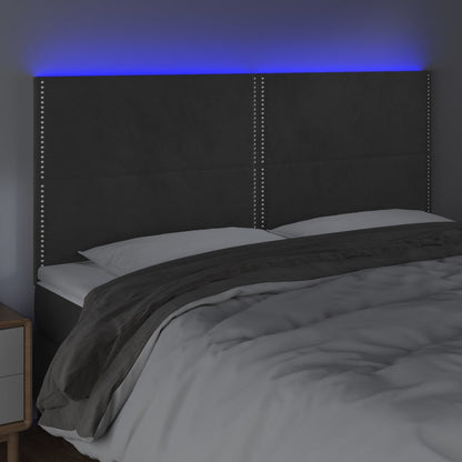 Hoofdbord Led Fluweel 200 x 5 x 118/128 cm Donkergrijs