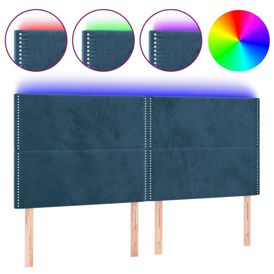 Hoofdbord Led Fluweel 200 x 5 x 118/128 cm Donkerblauw