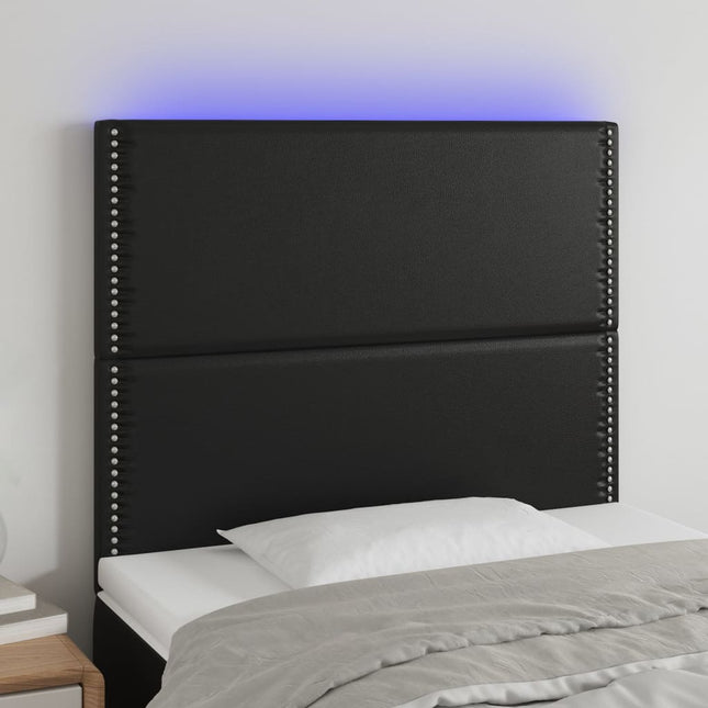 Hoofdbord LED 80x5x118/128 cm kunstleer zwart 80 x 5 x 118/128 cm Zwart