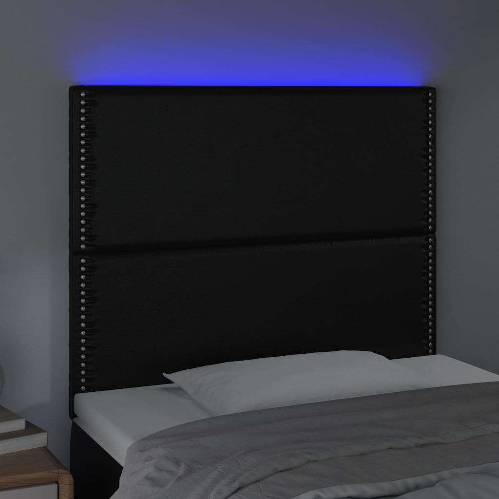 Hoofdbord LED 100x5x118/128 cm kunstleer zwart 100 x 5 x 118/128 cm Zwart
