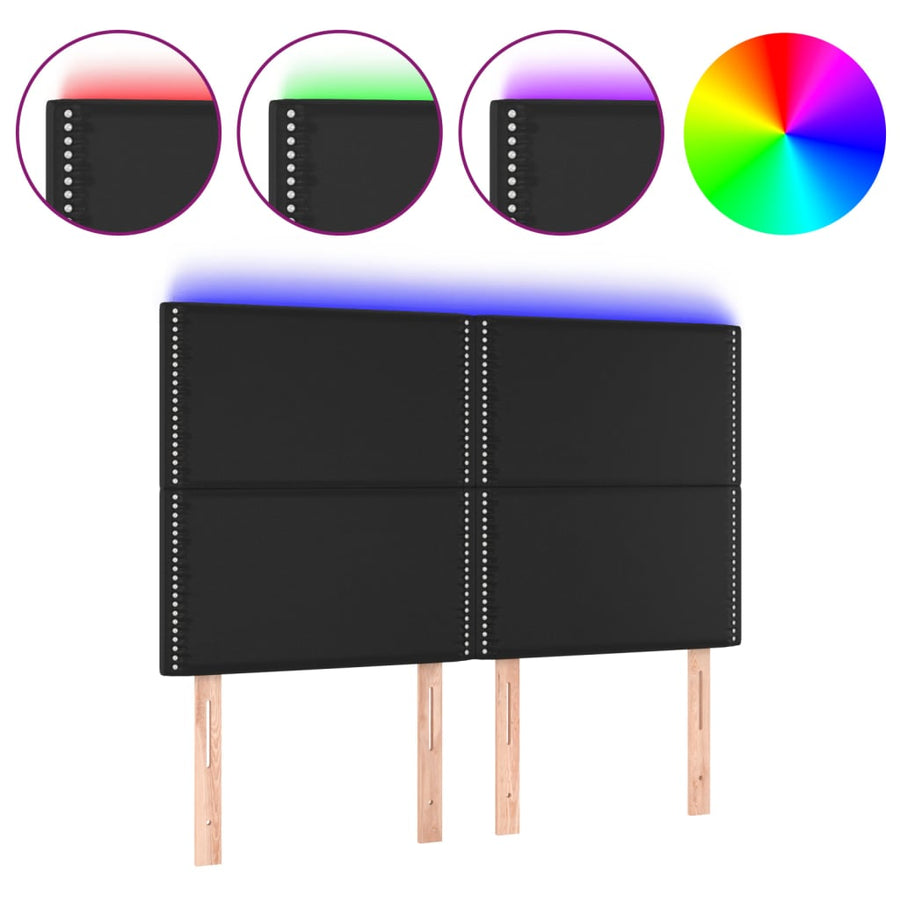 Hoofdbord LED 144x5x118/128 cm kunstleer zwart 144 x 5 x 118/128 cm Zwart