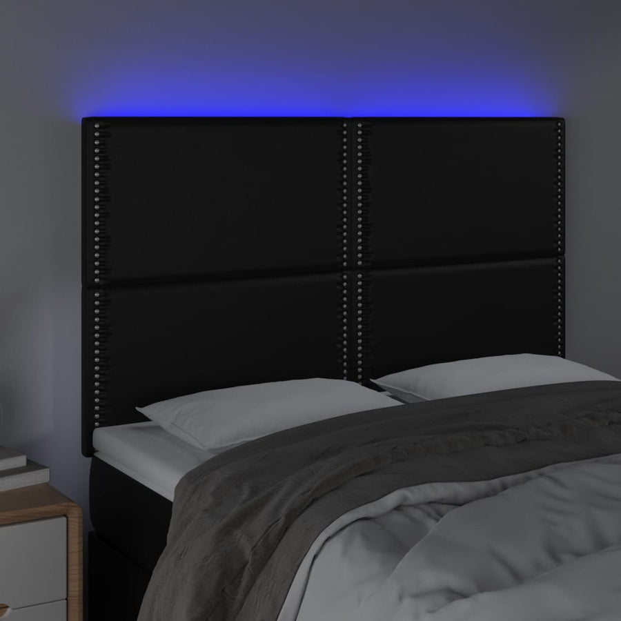 Hoofdbord LED 144x5x118/128 cm kunstleer zwart 144 x 5 x 118/128 cm Zwart