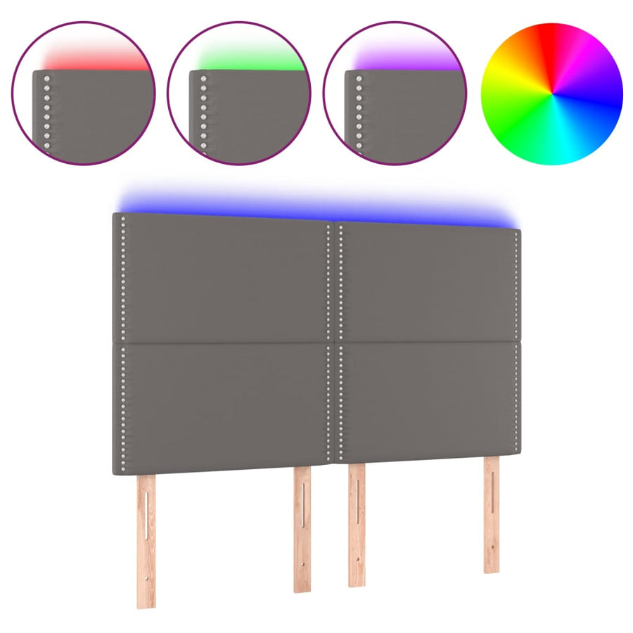 Hoofdbord LED 144x5x118/128 cm kunstleer grijs 144 x 5 x 118/128 cm Grijs