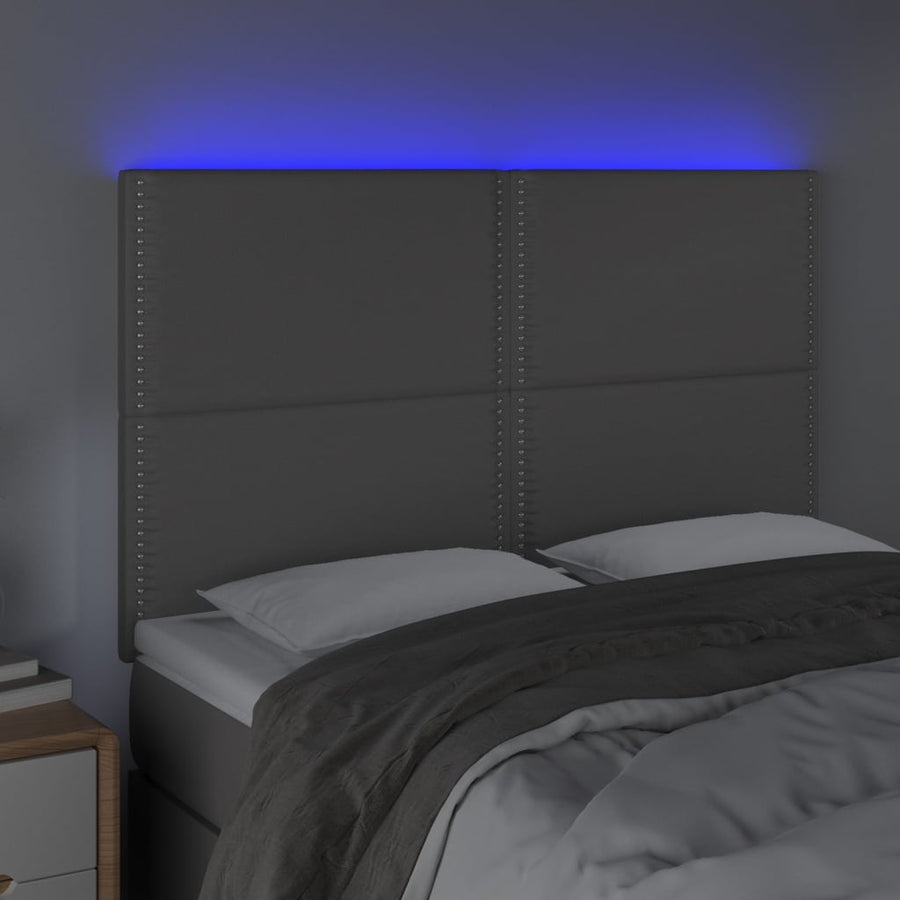 Hoofdbord LED 144x5x118/128 cm kunstleer grijs 144 x 5 x 118/128 cm Grijs