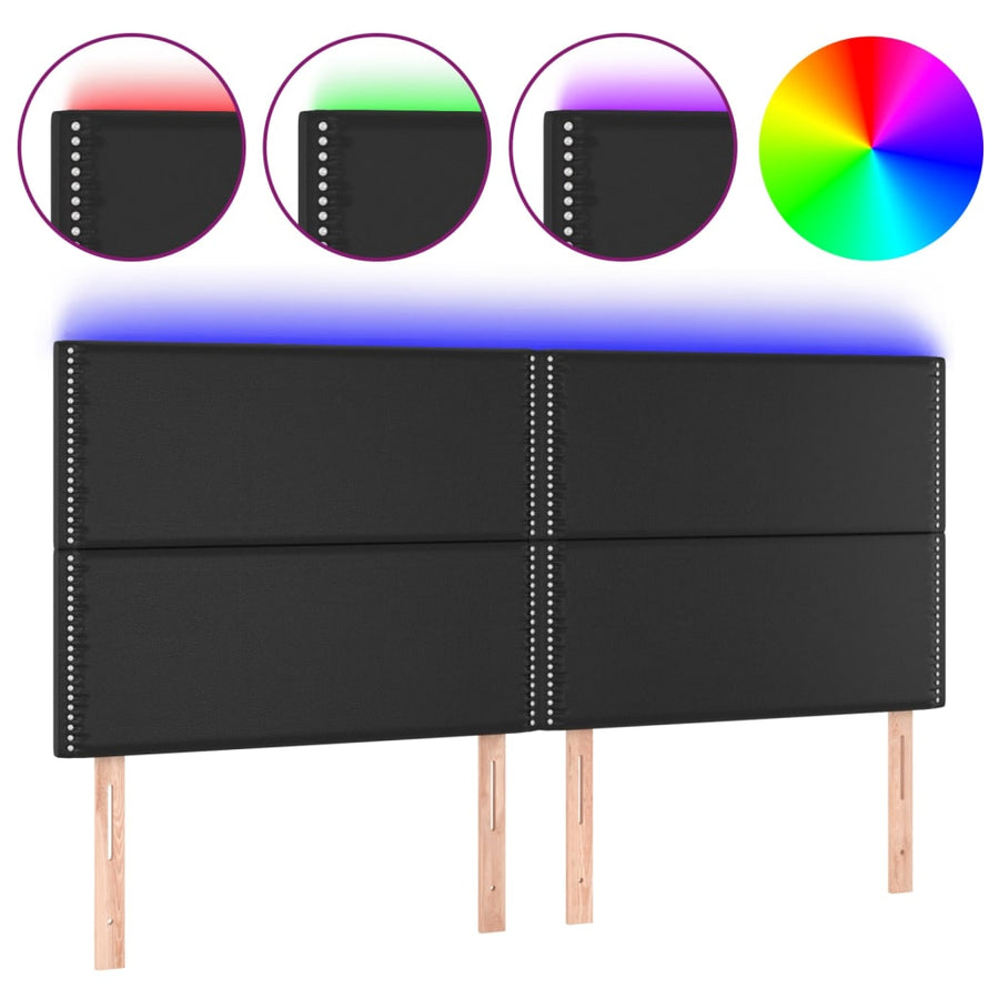 Hoofdbord LED 200x5x118/128 cm kunstleer zwart 200 x 5 x 118/128 cm Zwart