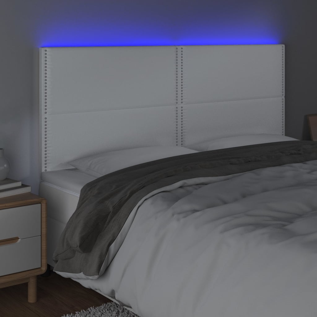 Hoofdbord LED 200x5x118/128 cm kunstleer wit 200 x 5 x 118/128 cm Wit