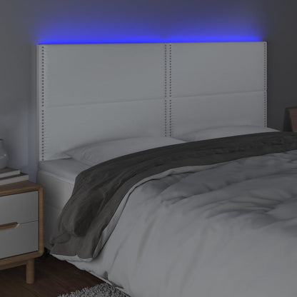 Hoofdbord LED 200x5x118/128 cm kunstleer wit 200 x 5 x 118/128 cm Wit